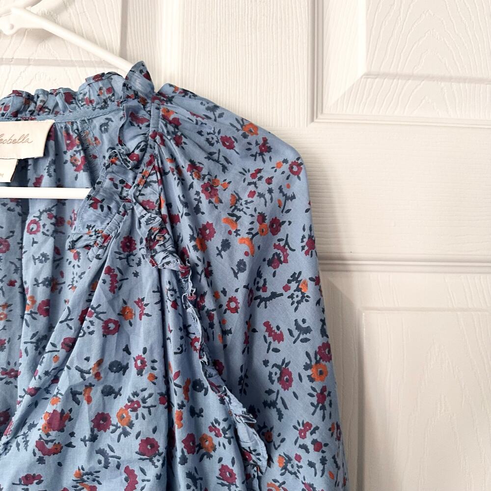 Cleobella Arianna Powder Blue Floral Print Button Front Boho Puff Blouse Medium - Picture 5 of 9